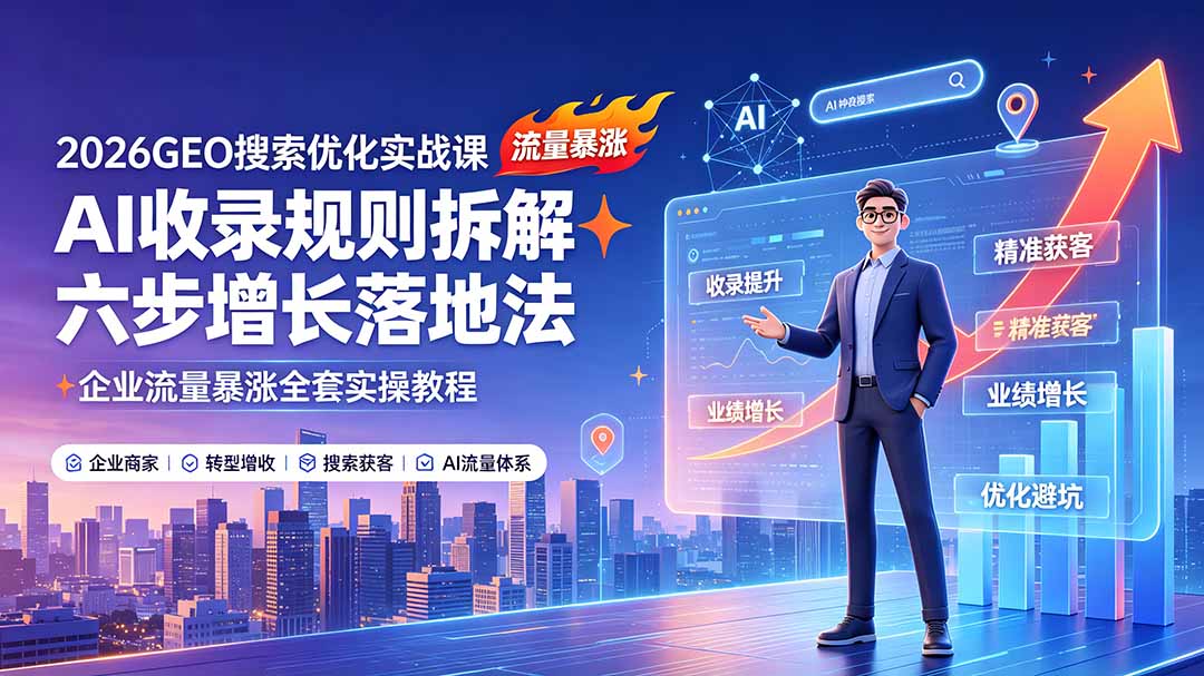 2026GEO搜索优化实战课:AI收录规则拆解|六步增长落地法|企业流量暴涨全套实操教程-问小徐资源库