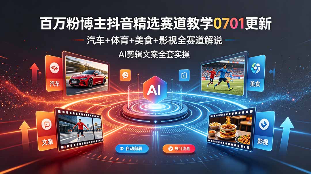 百万粉博主抖音精选赛道教学-0701更新，汽车+体育+美食+影视全赛道解说，AI剪辑文案全套实操-问小徐资源库