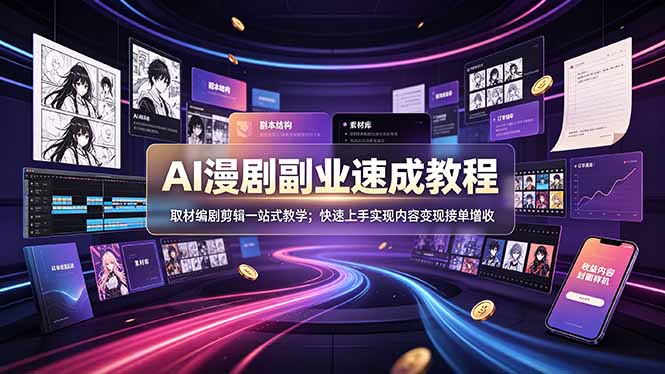 AI漫剧副业速成教程，取材编剧剪辑一站式教学；快速上手实现内容变现接单增收-问小徐资源库