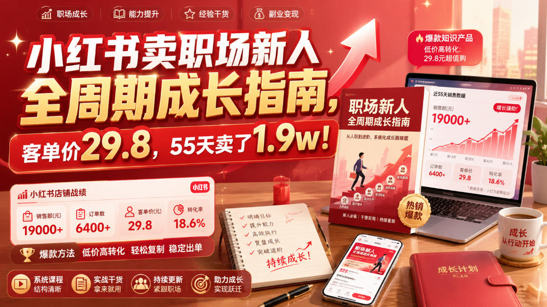 小红书卖职场新人全周期成长指南，客单价29.8，55天卖了1.9w！-问小徐资源库