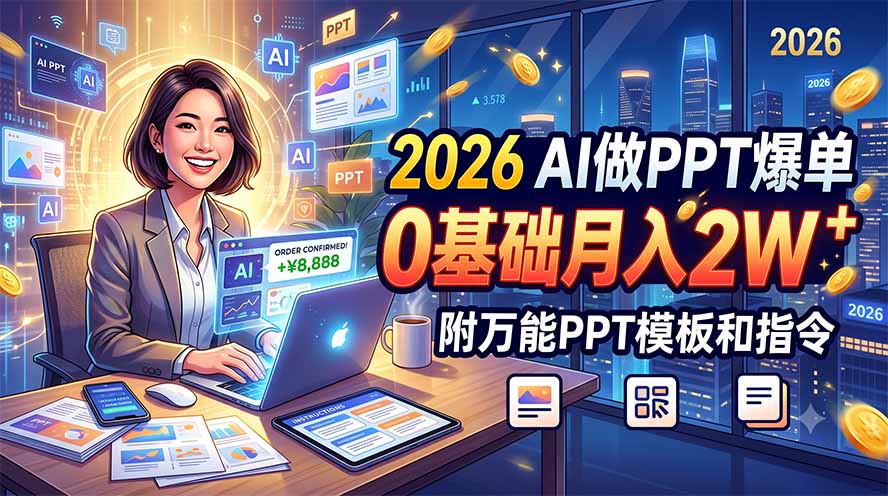 2026 AI做PPT爆单,0基础月入2W,附万能PPT模板和指令-问小徐资源库
