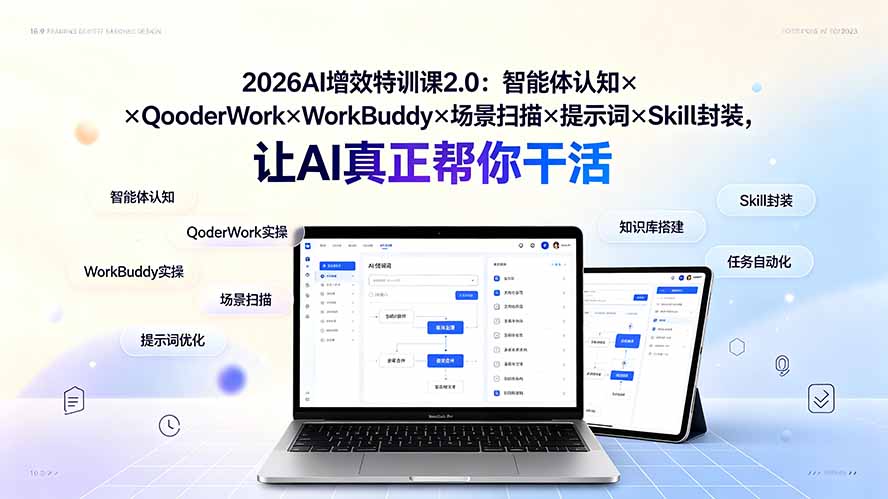 2026AI增效特训课2.0：智能体认知×QoderWork×WorkBuddy×场景扫描×提示词×Skill封装，让AI真正帮你干活-问小徐资源库