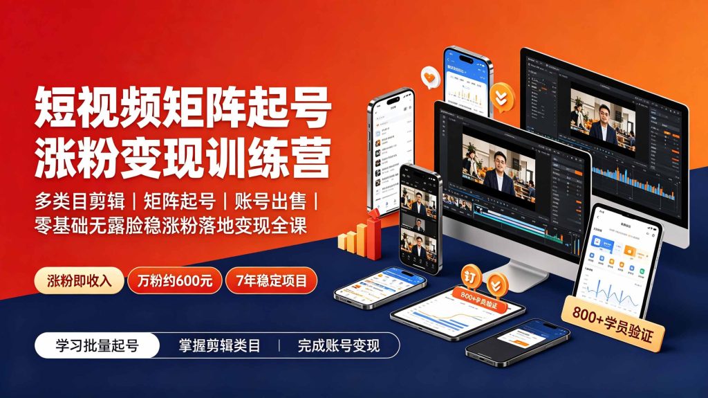 短视频矩阵起号涨粉变现训练营｜多类目剪辑·矩阵起号·账号出售，0基础无露脸稳涨粉落地变现全课-更新-问小徐资源库