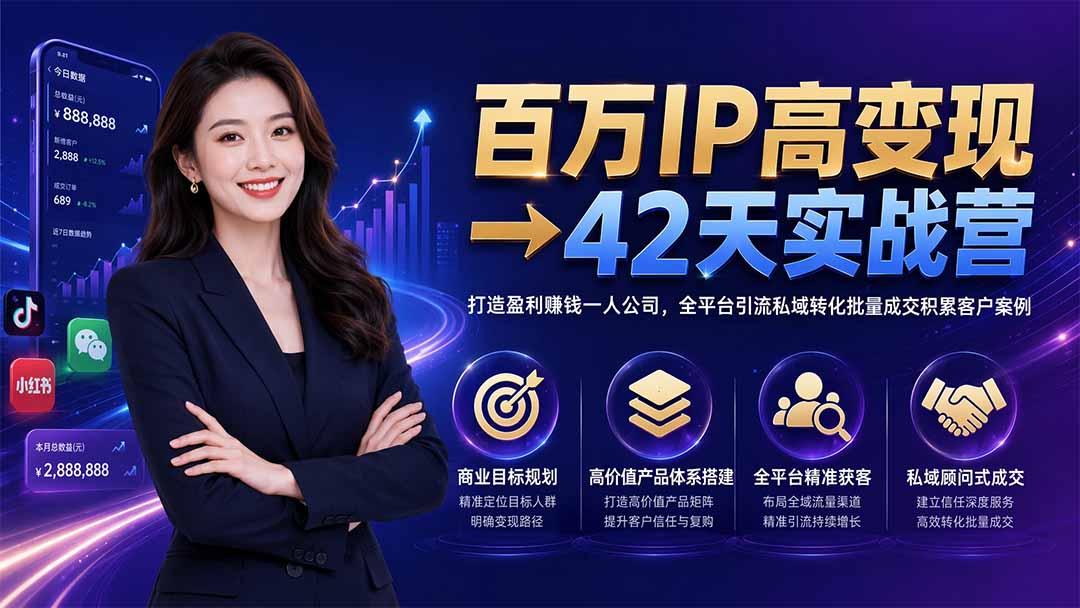 百万IP高变现→42天实战营｜打造盈利赚钱一人公司，全平台引流私域转化批量成交积累客户案例-问小徐资源库