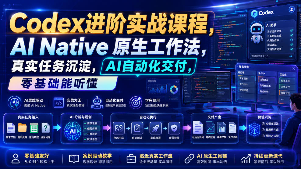 Codex进阶实战课｜AI Native原生工作法，22节真实任务落地，从配置到AI自动化交付全链路教程-问小徐资源库