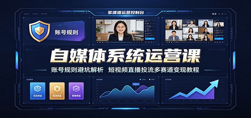 自媒体系统运营课：账号规则避坑解析，短视频直播投流多赛道变现教程-问小徐资源库