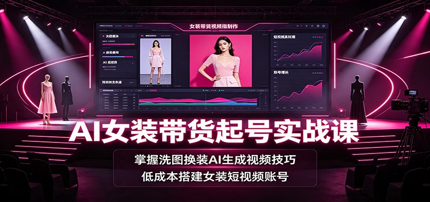 AI女装带货起号实战课：掌握洗图换装AI生成视频技巧，低成本搭建女装短视频账号-问小徐资源库
