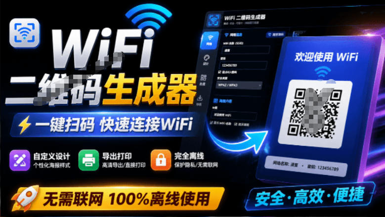 完全离线使用！WiFi二维码生成器，一键扫码快速连接WiFi，支持自定义风格导出WiFi二维码生成器-问小徐资源库