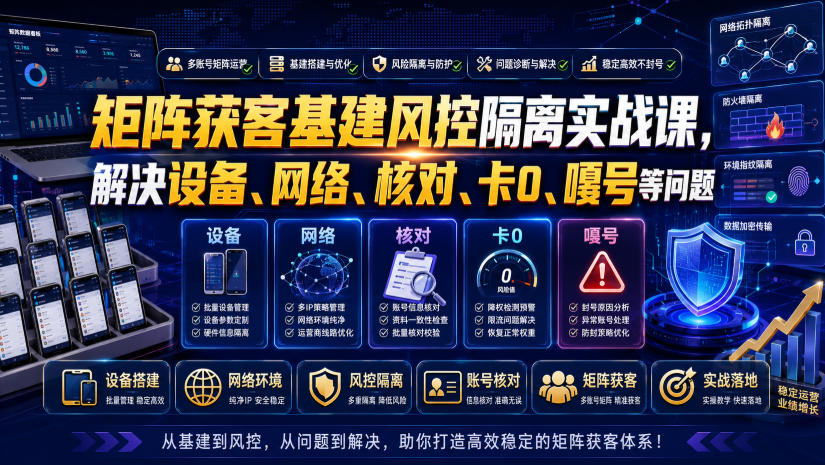 矩阵获客基建风控隔离实战课，解决设备、网络、核对、卡0、嘎号等问题-问小徐资源库