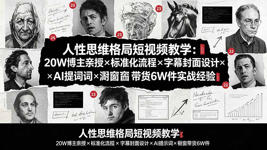 人性思维格局短视频教学：20W博主亲授×标准化流程×字幕封面设计×AI提示词×橱窗带货6W件实战经验-问小徐资源库