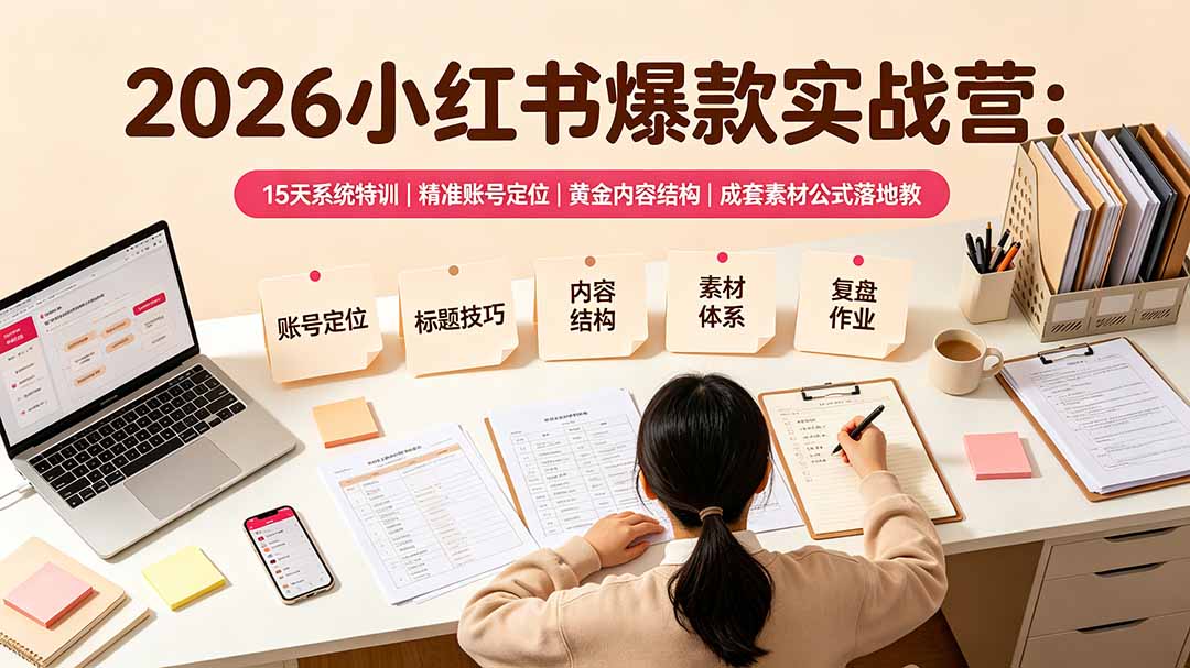 2026小红书爆款实战营:15天系统特训|精准账号定位|黄金内容结构|成套素材公式落地教程-问小徐资源库