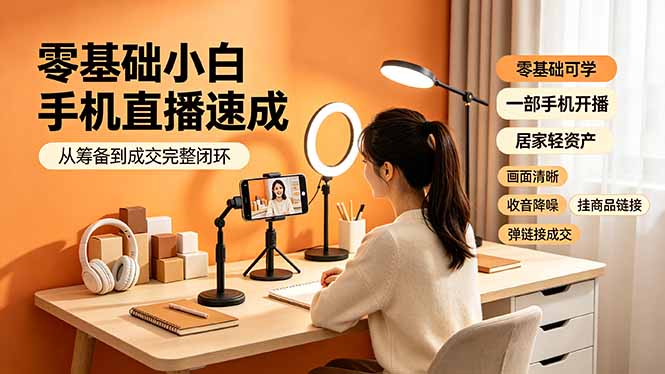零基础小白手机直播速成，从筹备到成交完整闭环，适配苹果安卓系统，解决杂音卡顿留人难问题-问小徐资源库