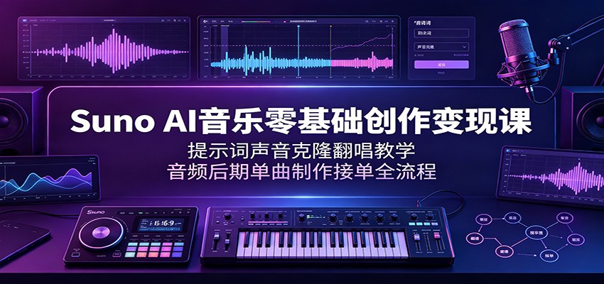 Suno AI音乐零基础创作变现课：提示词声音克隆翻唱教学，音频后期单曲制作接单全流程-问小徐资源库