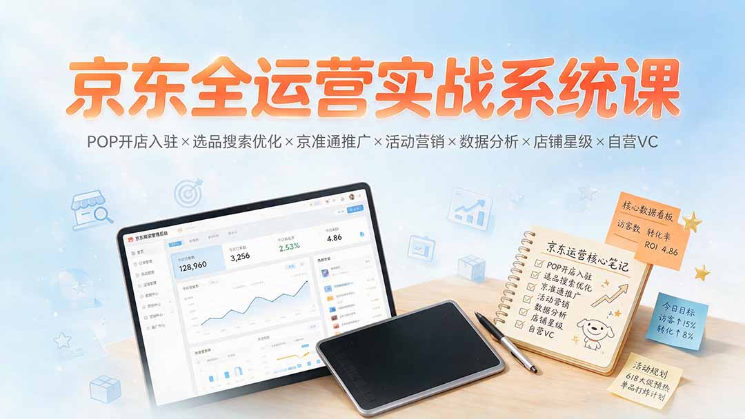 京东全运营实战系统课：POP开店入驻×选品搜索优化×京准通推广×活动营销×数据分析×店铺星级×自营VC-问小徐资源库