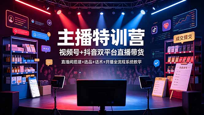 主播特训营：视频号+抖音双平台直播带货，直播间搭建+选品+话术+开播全流程系统教学-问小徐资源库