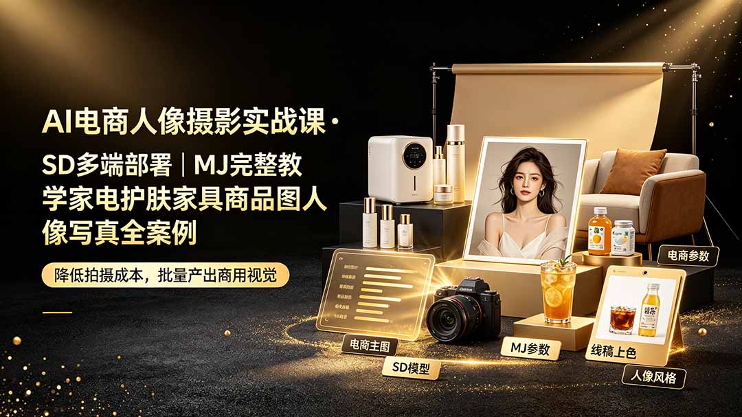 AI电商人像摄影实战课·SD多端部署｜MJ完整教学｜家电护肤家具商品图人像写真全案例-问小徐资源库
