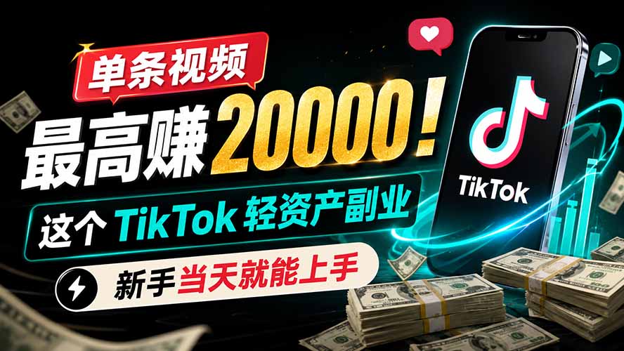 单条视频最高赚 20000!这个 TikTok 轻资产副业,新手当天就能上手-问小徐资源库