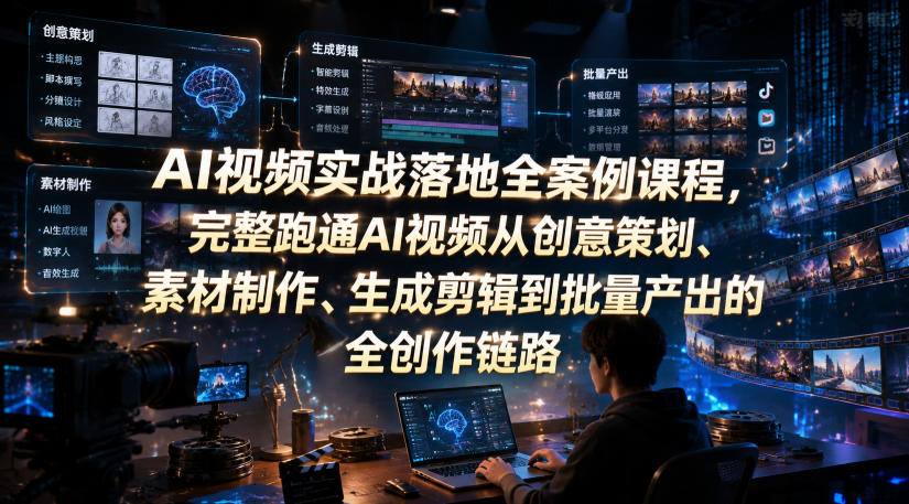 AI视频实战落地全案例课程,完整跑通AI视频从创意策划、素材制作、生成剪辑到批量产出的全创作链路-问小徐资源库