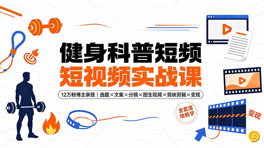 健身科普短视频实战课-12万粉博主亲授｜选题×文案×分镜×图生视频×剪映剪辑×变现，全套落地教学-问小徐资源库