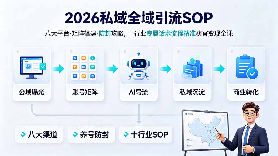 2026私域全域引流SOP｜八大平台·矩阵搭建·防封攻略，十行业专属话术流程精准获客变现全课-问小徐资源库