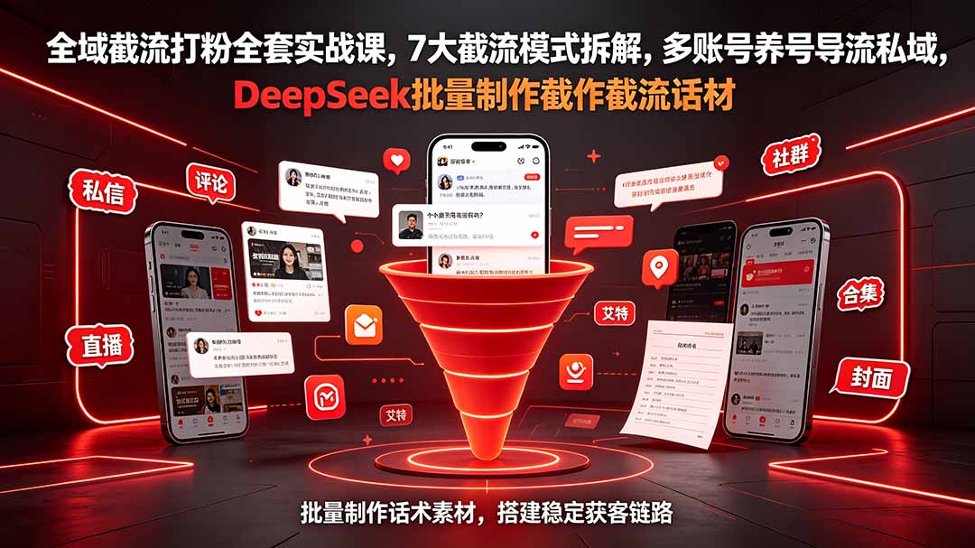 全域截流打粉全套实战课，7大截流模式拆解，多账号养号导流私域，DeepSeek批量制作截流话术素材-问小徐资源库