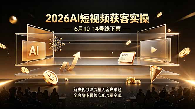 2026AI短视频获客实操6月10-14号线下营,解决视频没流量无客户难题,全套脚本模板实现流量变现-问小徐资源库