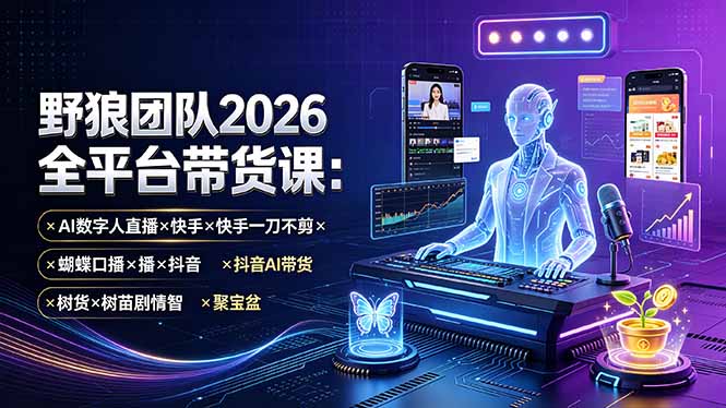 野狼团队2026全平台带货课-7月：AI数字人直播×快手一刀不剪×蝴蝶口播×抖音AI带货×树苗剧情智剪×聚宝盆-问小徐资源库