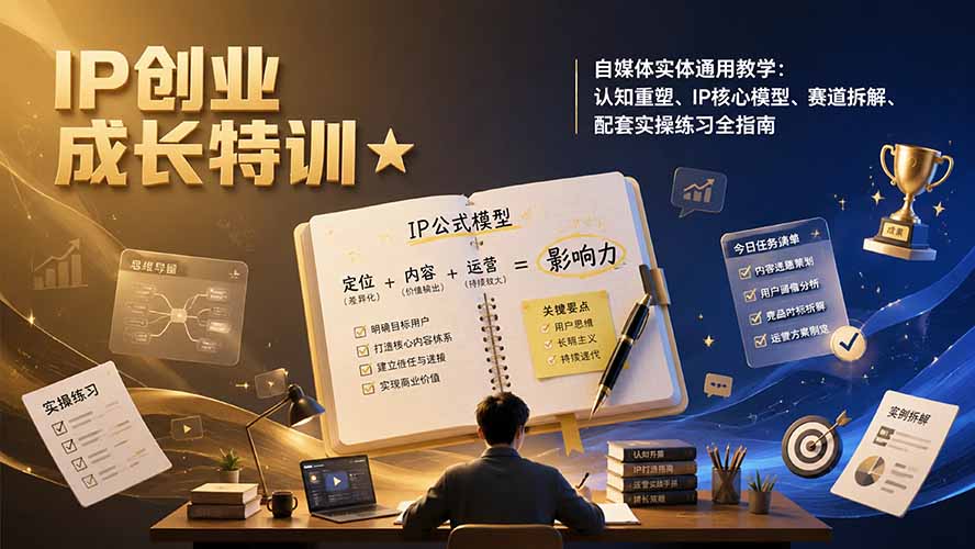 IP创业成长特训★自媒体实体通用教学：认知重塑、IP核心模型、赛道拆解、配套实操练习全指南-问小徐资源库