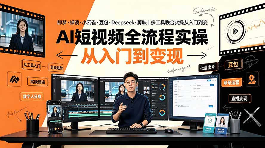 AI短视频全流程实操：即梦·蝉镜·小云雀·豆包·Deepseek·剪映｜多工具联合实操从入门到变现-问小徐资源库
