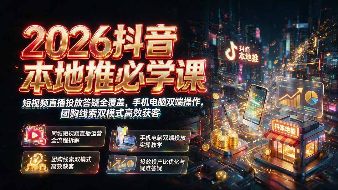 2026抖音本地推必学课｜短视频直播投放答疑全覆盖，手机电脑双端操作，团购线索双模式高效获客-问小徐资源库