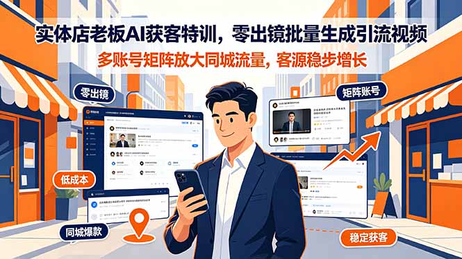 实体店老板AI获客特训,零出镜批量生成引流视频,多账号矩阵放大同城流量,客源稳步增长-问小徐资源库