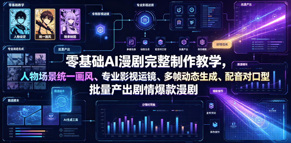 零基础AI漫剧完整制作教学，人物场景统一画风、专业影视运镜、多帧动态生成、配音对口型，批量产出剧情爆款漫剧-问小徐资源库