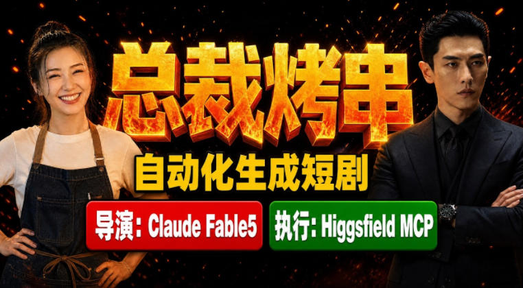 Claude Fable5担任导演+Higgsfield MCP落地执行|《总裁烤串》真人质感短剧全自动AI生成全流程教学-问小徐资源库