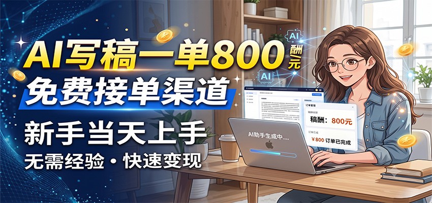 AI写稿一单800，免费接单渠道，一单一结几十到上千，新手当天上手-问小徐资源库