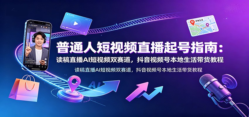 普通人短视频直播起号指南：读稿直播AI短视频双赛道，抖音视频号本地生活带货教程-问小徐资源库