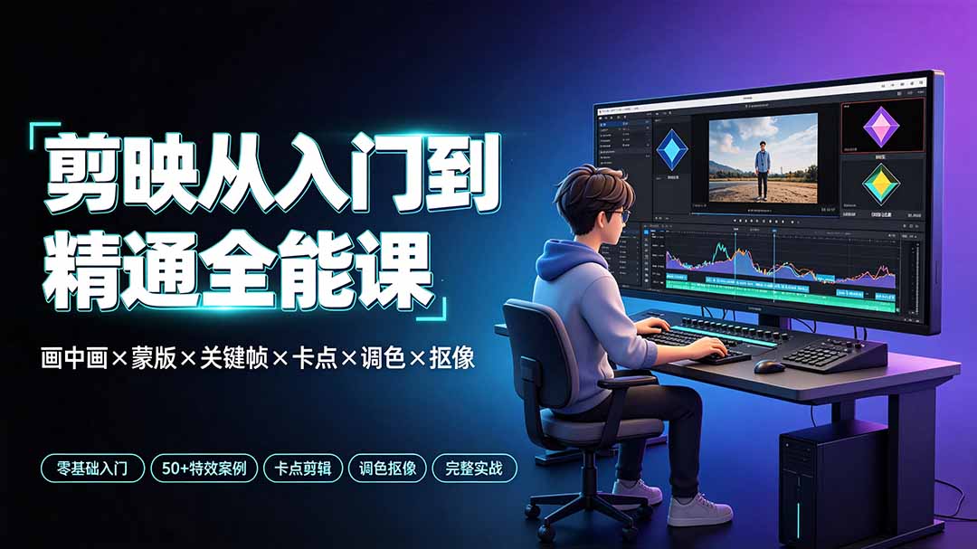 剪映从入门到精通全能课:画中画×蒙版×关键帧×卡点×调色×抠像,一站式掌握剪辑核心技能-问小徐资源库