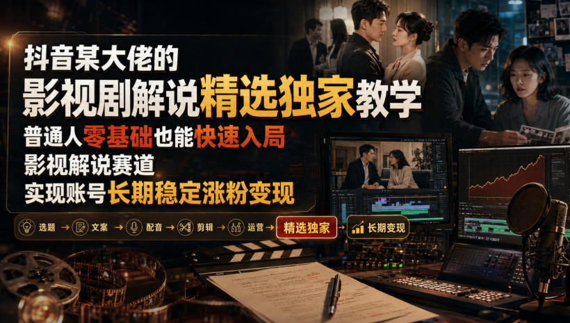 抖音某大佬的影视剧解说精选独家教学，普通人零基础也能快速入局影视解说赛道，实现账号长期稳定变现-问小徐资源库