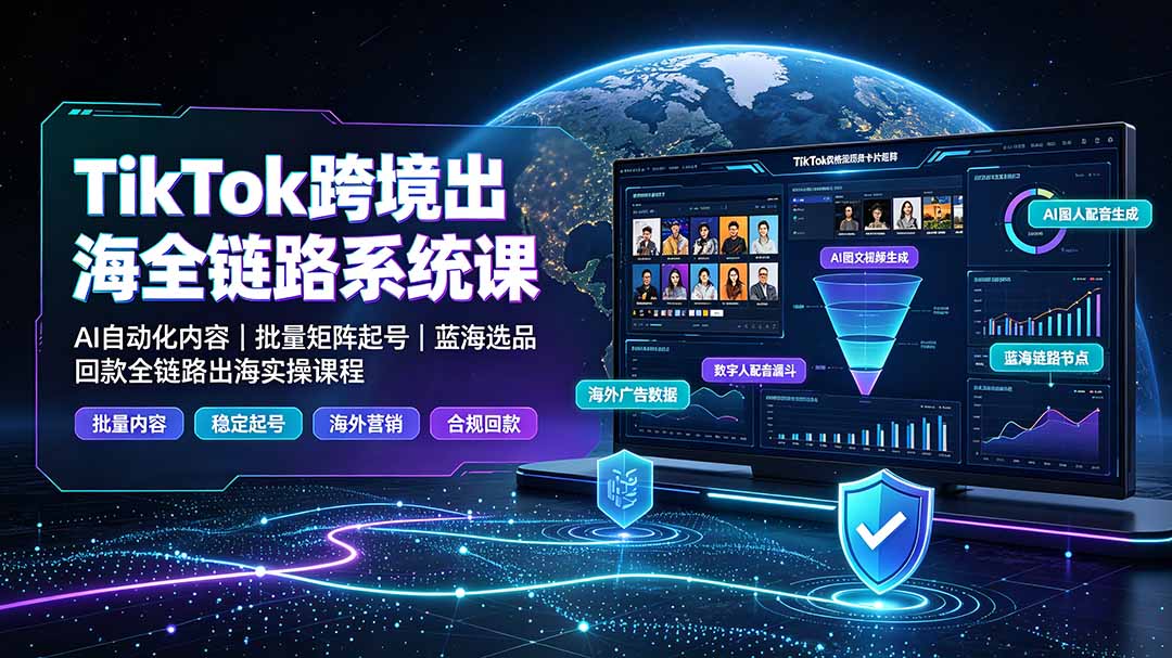 TikTok跨境出海全链路系统课-2026年7月：AI自动化内容｜批量矩阵起号｜蓝海选品回款全链路出海实操课程-问小徐资源库