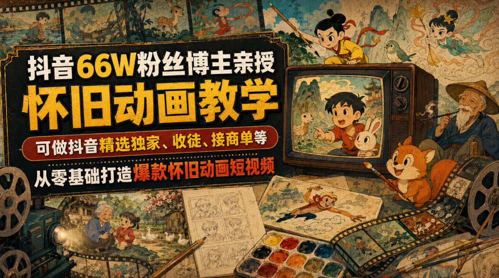 抖音66W粉丝博主亲授怀旧动画教学，可做抖音精选独家、收徒、接商单等，从零基础打造爆款怀旧动画短视频-问小徐资源库