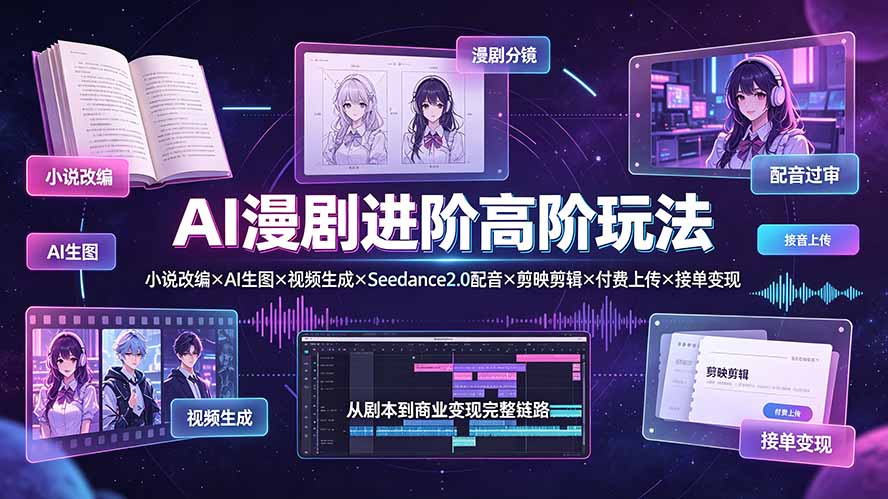 AI漫剧进阶高阶玩法：小说改编×AI生图×视频生成×Seedance2.0配音×剪映剪辑×付费上传×接单变现-问小徐资源库