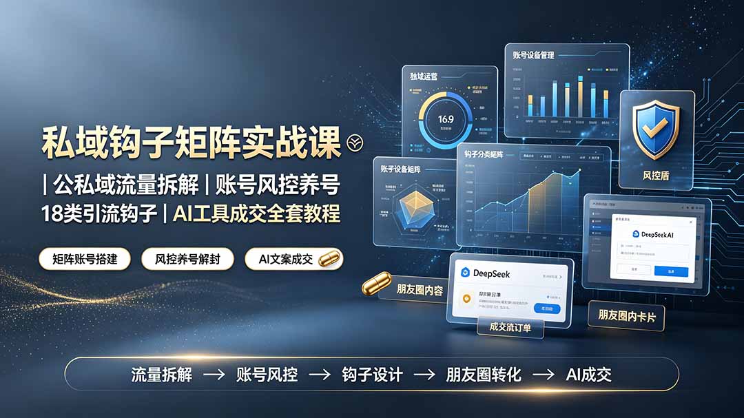 私域钩子矩阵实战课〓公私域流量拆解｜账号风控养号｜18类引流钩子｜AI工具成交全套教程-问小徐资源库