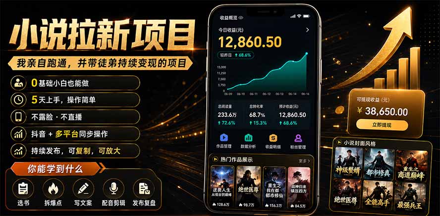 抖音及多平台小说拉新项目：我亲自跑通并持续带徒弟实操｜0基础小白5天上手快速变现-问小徐资源库