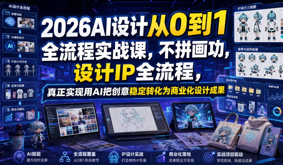 2026AI设计从0到1全流程实战课，不拼画功，设计IP全流程，真正实现用AI把创意稳定转化为商业化设计成果-问小徐资源库