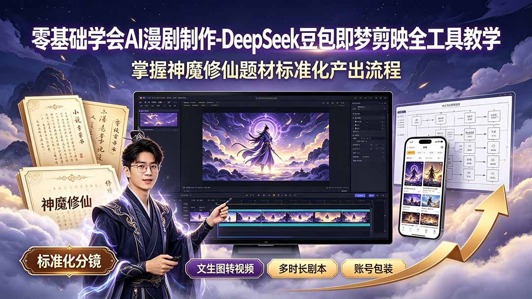 零基础学会AI漫剧制作-DeepSeek豆包即梦剪映全工具教学，掌握神魔修仙题材标准化产出流程-问小徐资源库