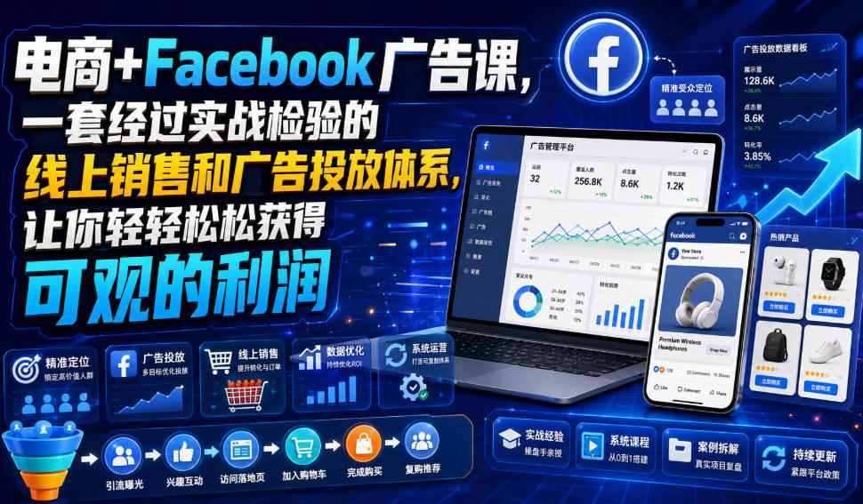 电商+Facebook广告课，一套经过实战检验的线上销售和广告投放体系，让你轻轻松松获得可观的利润【原创双语字幕】-问小徐资源库