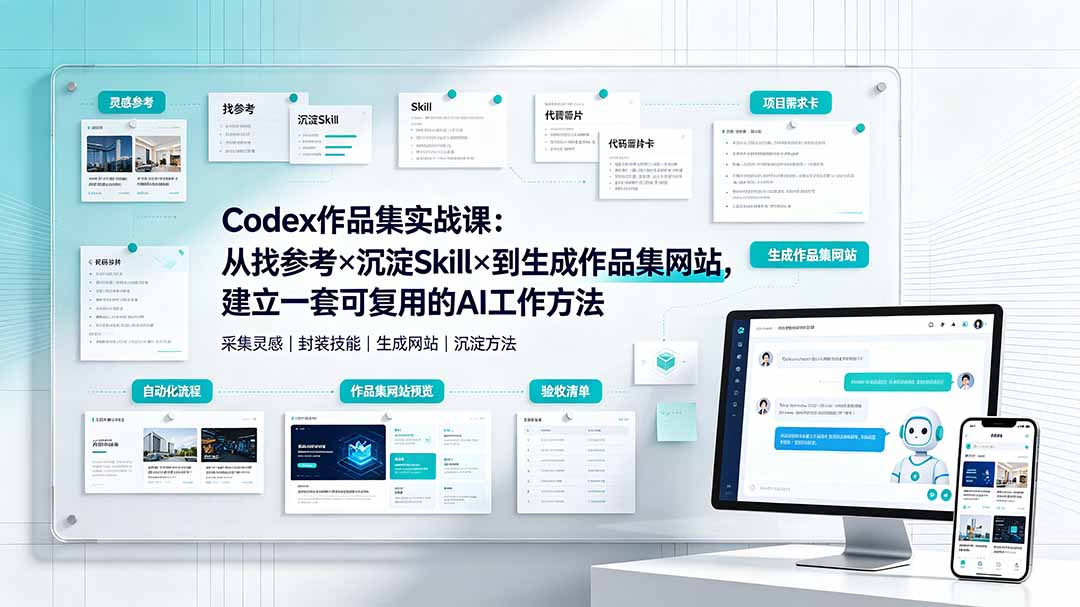 Codex作品集实战课:从找参考×沉淀Skill×到生成作品集网站,建立一套可复用的AI工作方法-问小徐资源库