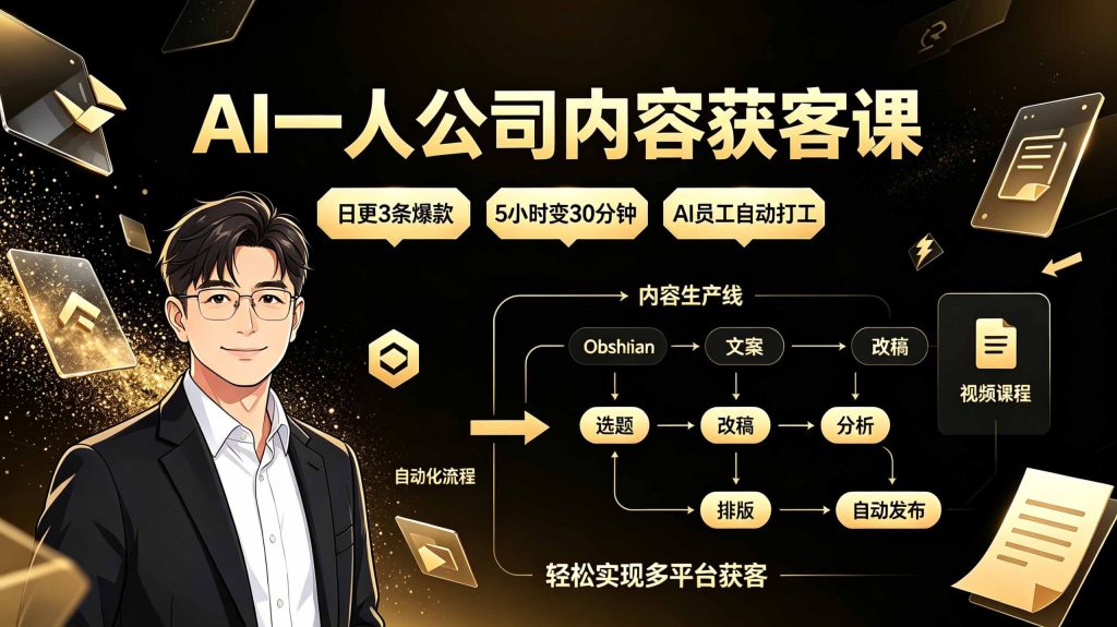 AI一人公司内容获客课：日更3条爆款×5小时变30分钟×AI员工自动打工，轻松实现多平台获客-问小徐资源库