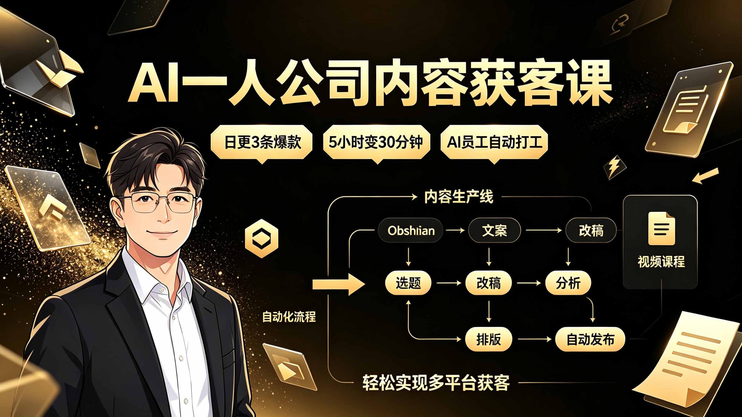 AI一人公司内容获客课:日更3条爆款×5小时变30分钟×AI员工自动打工,轻松实现多平台获客-问小徐资源库