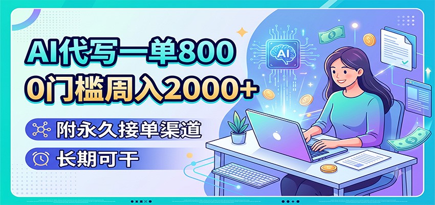 AI代写一单800，0门槛周入2000+，附永久接单渠道，长期可干-问小徐资源库
