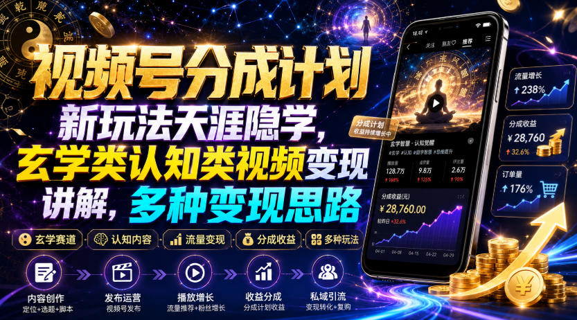 视频号分成计划新玩法天涯隐学，玄学类认知类视频变现讲解，多种变现思路-问小徐资源库